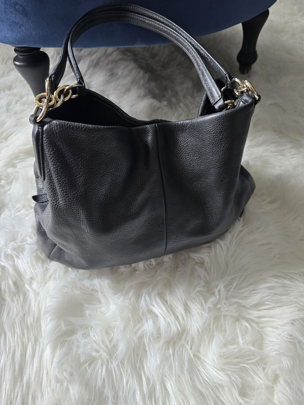 Coach Black Pebbled Leather Shoulder Bag with Gold Hardware
